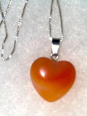 Carnelian Heart ❤️ Sterling Silver 16” Necklace